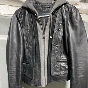 Marc New York -Andrew Marc -calf skin leather coat with hoodie.